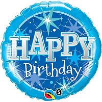 Звездная Вечеринка Шар 91см Happy Birthday Искры синий 1203-0572