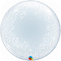 Свадьба Бабочки Шар BUBBLE DECO 61см Узор филигранный 1202-1815