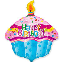 Сладкий Праздник Шар фигура Happy Birthday Кекс со свечой 1207-2909