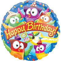 Совушки Шар 45см Happy Birthday Совы 1202-2993