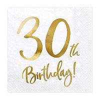 Юбилей Салфетки 30th Birthday белые 20шт 1502-5573
