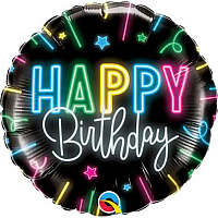Неон бар Шарик 45см Happy Birthday Сияние неона 1202-3136
