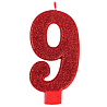 Красная Свеча цифра "9" Гигант Глиттер, 13 см 1502-4644
