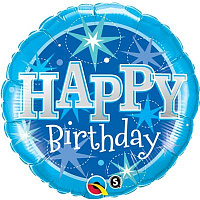 Звездная Вечеринка Шарик 45см Happy Birthday Искры синий 1202-1939