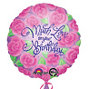  Шар 18"45см Happy Birthday Цветы розовые 1202-0872