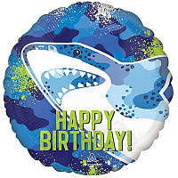 Морской мир Шар 45см Happy Birthday Акула Ужасная 1202-3491