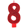 Красная Свеча цифра "8" Гигант Глиттер, 13 см 1502-4643