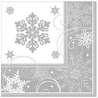 Новый год Салфетка Снежинка серебр 25см 16шт 1502-3098
