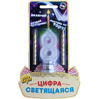 Неон бар Цифра LED"8"д/торта и праздн стола+2свеч 1501-3720