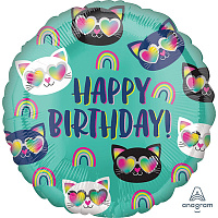Котики Шар 45см Happy Birthday Котики Радуга 1202-3195