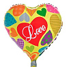  Шарик 45см Love Разноцветные сердца 1202-2359