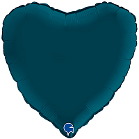 Синяя Шар Сердце 45см Сатин Petrol Blue 1204-1377