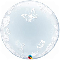 Свадьба Бабочки Шар BUBBLE DECO 24" Розы и бабочки 1202-1359